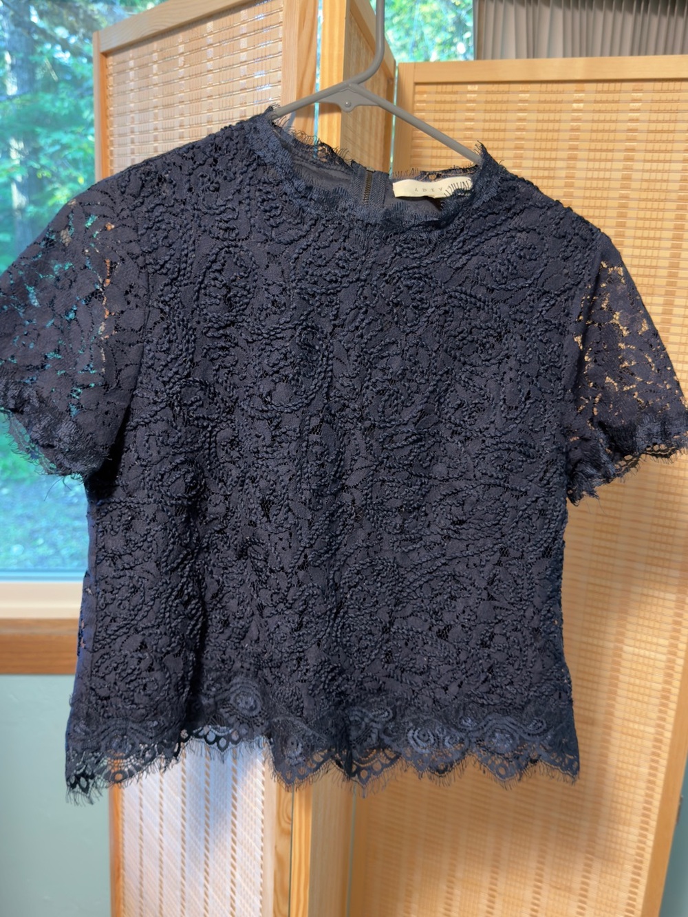 Adiva Navy Short-Sleeve Lace Blouse